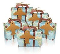 CHolic 50 scatole per caramelle con mappa del mondo, in carta kraft vintage con etichette e spago di iuta, per feste a tema viaggi, addio al nubilato, decorazioni per matrimoni