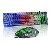 CHONCHOW Tastiera da gioco e mouse Combo retroilluminato a LED 104 tasti tastiera full size illuminata USB cablata sensazione meccanica 3600 DPI Gaming Mic per PC Windows Mac Xbox Gamer, nero e grigio