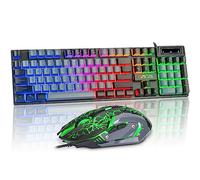 CHONCHOW Tastiera e mouse da gioco 1913 Rainbow LED retroilluminato meccanico anti-ghosting tastiera cablata + mouse 4D 3600DPI per PC, laptop, serie di giochi PS4/PS5