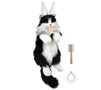 Chongker Zaino a forma di gatto con tracolla regolabile, borsa a forma di gatto, realistico, in peluche, zaino per la scuola per donne e ragazze, Nero , L