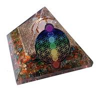 CHONIT Piramide di orgonite, mix di chakra colorato con simbolo fiore della vita, protezione piccola con cristallo di rocca come decorazione per la casa (mix di chakra (oro)