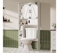 ChooChoo Armadietto portaoggetti sopra il WC, armadietto da bagno con ante di fienile, cassetto scorrevole, ripiani regolabili, salvaspazio, bianco