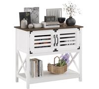 ChooChoo Consolle da fattoria con stazione di ricarica, 35,4 x 17,7 x 31,49 cm, mobile da bar con contenitore, credenza buffet con ante per cucina, soggiorno, bianco