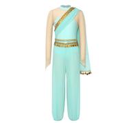 Choomomo Bambini Vestito di Principessa Araba per Ragazze Pantaloni Lanterna E Abiti Una Pezza Lucenti con Sequine Pennacchi Abito Cosplay I Verde Menta 9-10 Anni