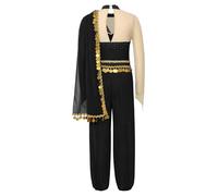 Choomomo Bambini Vestito di Principessa Araba per Ragazze Pantaloni Lanterna E Abiti Una Pezza Lucenti con Sequine Pennacchi Abito Cosplay I Nero 11-12 Anni