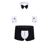 Choomomo Completo Intimo da Smoking Uomo Costume da Cameriere 3 PCS Perizoma+Papillon+Bracciali Set di Lingerie Sexy Hot Erotico Biancheria Intima Costume da Cosplay Nero A&Bianco A XXL