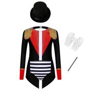 Choomomo Costume Circo Direttore Di Pista Bambino Ragazza Travestimento Maestro Di Cerimonie Cosplay Carnevale Halloween Costume Da Mago Medievale 5 16 Anni Nero 7-8 anni