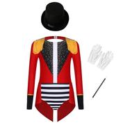 Choomomo Costume Circo Direttore Di Pista Bambino Ragazza Travestimento Maestro Di Cerimonie Cosplay Carnevale Halloween Costume Da Mago Medievale 5 16 Anni Rosso 11-12 anni