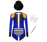 Choomomo Costume Circo Direttore Di Pista Bambino Ragazza Travestimento Maestro Di Cerimonie Cosplay Carnevale Halloween Costume Da Mago Medievale 5 16 Anni Blu reale 13-14 anni