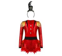 Choomomo Costume Circo Per Bambini Bambina Cosplay Signor Fedele Abito Direttore Del Circo Paillettes Body Ginnastica Tutu Vestito Danza Serata Festa 5-16 Anni Rosso Nero A 11-12 anni