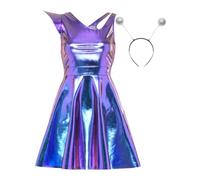 Choomomo Donna Costume Alieno Cosplay Spaziale Traje Extraterrestre Donne | Vestito Corto Sopra Il Ginocchio,Da Festa Di Cadetto Spaziale,Costume Futuristico,Feste A Tema,Club,Rave,Vestirsi,Halloween