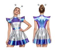 Choomomo Donna Disfraz Cosplay Alieno Dello Spazio Esterno Minidress Body | Costume Alieno Completo Vestito,Abito Per Festa A Tema Spaziale,Rave Festival,Mascarata,Gioco Ruolo,Serale,Carnevale