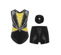 Choomomo ragazza Set da ginnastica a tre pezzi Body Pattinaggio artistico Gare Bambini Balletto Body Danza Spettacolo in costume 5-16 anni Giallo&Nero 7-8 anni