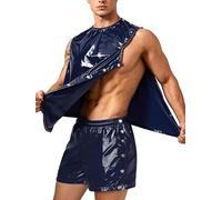 Choomomo Uomo Top Senza Maniche Strappabile E Calzoni Larghi Completo Due Pezzi Set Abbigliamento Sportivo Due Pezzi Tuta Ginnastica Lucida Blu navy 3XL