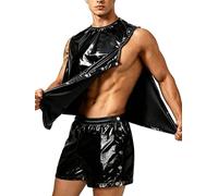Choomomo Uomo Top Senza Maniche Strappabile E Calzoni Larghi Completo Due Pezzi Set Abbigliamento Sportivo Due Pezzi Tuta Ginnastica Lucida Nero S