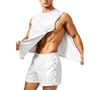 Choomomo Uomo Top Senza Maniche Strappabile E Calzoni Larghi Completo Due Pezzi Set Abbigliamento Sportivo Due Pezzi Tuta Ginnastica Lucida Bianco 3XL