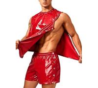 Choomomo Uomo Top Senza Maniche Strappabile E Calzoni Larghi Completo Due Pezzi Set Abbigliamento Sportivo Due Pezzi Tuta Ginnastica Lucida Rosso XL
