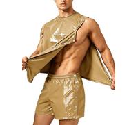 Choomomo Uomo Top Senza Maniche Strappabile E Calzoni Larghi Completo Due Pezzi Set Abbigliamento Sportivo Due Pezzi Tuta Ginnastica Lucida Cachi XXL