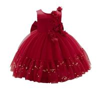 Choomomo Vestito da Cerimonia Senza Manica Bambina Abito Damigella d'Onore con 3D Fiori Vestiti Eleganti da Matrimonio Nuziale Sposa Bimba Vestitino da Festa Compleanno Rosso H 6-7 Anni