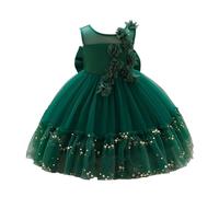 Choomomo Vestito da Cerimonia Senza Manica Bambina Abito Damigella d'Onore con 3D Fiori Vestiti Eleganti da Matrimonio Nuziale Sposa Bimba Vestitino da Festa Compleanno Verde H 2-3 Anni