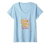 Choose Joy Over Everything Inspirational Positivity Citazione Maglietta con Collo a V, Donna, Celeste, XL