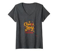 Choose Joy Over Everything Inspirational Positivity Citazione Maglietta con Collo a V, Donna, Grigio Scuro, M