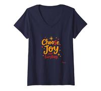 Choose Joy Over Everything Inspirational Positivity Citazione Maglietta con Collo a V, Donna, Navy, S