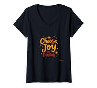Choose Joy Over Everything Inspirational Positivity Citazione Maglietta con Collo a V, Donna, Nero, XL
