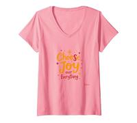Choose Joy Over Everything Inspirational Positivity Citazione Maglietta con Collo a V, Donna, Rosa, XL