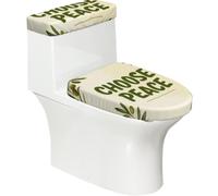Choose Peace Text - Set di 2 copriwater elastici per il bagno, con coperchio e copertura per serbatoio, decorazione morbida e lavabile a forma di U
