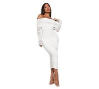 CHOOYO Women's off Shoulder Ruched Mesh Bodycon Long Dress Elegant White Dress