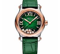 Chopard Happy Sport 36mm Automatic Women's Watch, Green Mother-of-Pearl Dial, Floating Diamonds