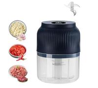 Chopper D'aglio Elettrico, Funzionamento Silenzioso A Un Pulsante, Dotato Di Ciotola 350 Ml E 4 Lame In Acciaio Inossidabile, Staccabile Facile Pulire, Senza Fili Ultra Portatile (Blu) (blu)