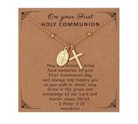 chorfla Collana con croce per battesimo, regalo per ragazze, vergine maria cattolica, collana con cuore croce per cresima, prima comunione, religiosa, cristiana, regalo per ragazze e donne, Placcato
