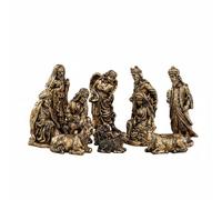 Chosertory 11 Pezzi Presepe Miniatura Set Presepe Pastorale Figurine Statuine Capanna Resina Stile Europeo Classico con Texture Realistica Adatto per Arredamento , Bronzo