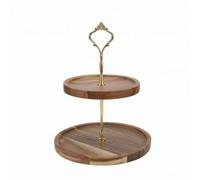 Chosertory Alzata per Dolci Alzata Vassoio Portapasticceria Espositore Bambù E Layout a Due Piani Che Ottimizza lo Spazio su Tavola E Bancone con Estetica , Oro , Medi Piccola
