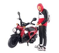 Chosertory Figura Dipinta a Mano in 1:64, Motocicletta alla Guida, Diorama, Scenario, Micro Paesaggio, Architettura, Modello, Layout, Personaggio del Film, Nero Rosso