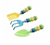 Chosertory Giardinaggio per Bambini Attrezzi Giardinaggio Paletta Rastrello Cazzuola Testa in Metallo Manico in Legno Leggera Alla Scienze Adatta a Gioco, Caterpillar 3PCS