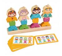 Chosertory Giocattolo in Legno Educativo Puzzle di Abbinamento Gioco di Stacking di Smistamento Carte attività Riconoscimento Mermaid con Abiti Materiale Legno, Sirena