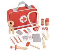 Chosertory Gioco Del Dottore Bambini Set Medico Finto Kit Dottore Giocattolo Valigetta Legno con Pezzi Lisci E Tattili per Esplorazione Fiducia E Narrazione , Borsa In Tessuto