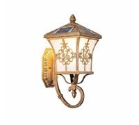 Chosertory Lampada da Parete Solare per Esterni Applique Lanterna Lampione Illuminazione Solare Senza Fili Sensore Crepuscolare Alluminio Pressofuso IP55 Adatta, Bronzo Antico, Carattere Fu