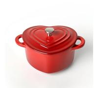 Chosertory Pentola in Smalto a Forma di Cuore Casseruola Padellino Antiaderente Compatta per Miniporzioni E Sobbollitura Delicata Adatta per Zuppe Latte Uova Contorni Casa, Red