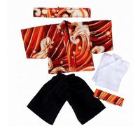 Chosertory Traditional Kimono Abito Bambola Kimono Completo Costume Materiale in Stoffa con Motivi Tradizionali Top a Incrocio E Pantaloni Larghi Giapponese , Rosso Fuoco