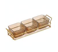 Chosertory Vassoio Multiscomparto Ciotola Sezionata Contenitore Caramelle Piatto Antipasti con Struttura in Metallo E Finitura Ambrata per Tavola, Ambra, Tre Scomparti Senza Coperchio