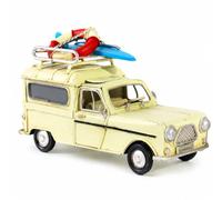 Chosertory Veicolo d'Epoca Modello Furgoncino da Spiaggia Mini Auto Classica Ormamento Tavolo Decorazione in Metallo con Tavola da Surf E Dettagli Vintage Adatta, Giallo Chiaro