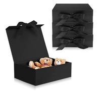 Chostky 4 scatole regalo con coperchio, 23 x 17 x 7 cm, chiusura magnetica, scatole regalo pieghevoli, con nastri, per Natale, festa della mamma, festa del papà, lauree, matrimoni (nero)