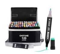 CHOTUNE Marcatore 120 Colori,Pennarelli Doppia Punta,Il Nuovissimo Set Di Pennarelli per Alcol con Pennino Fine e Pennino a Pennello,Marker Pen con Base,per Fumetti