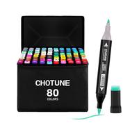 CHOTUNE Marcatore 80 Colori,Pennarelli Doppia Punta,Il Nuovissimo Set Di Pennarelli per Alcol con Pennino Fine e Pennino a Pennello,Marker Pen con Base,per Fumetti