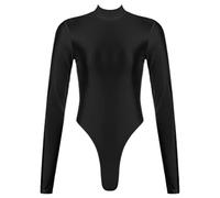 CHOUBAGUAI Costume da bagno intero da donna lucido a maniche lunghe costume da bagno sexy con scollo a lupetto posteriore cerniera a taglio alto perizoma body costumi da bagno - nero, M