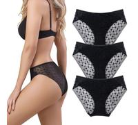 Chouchounel Mutandine da Donna in Pizzo Nero, Confezione da 3, Slip Donna Pizzo Nero, Slip Bikini in Pizzo, Intimo Bikini in Pizzo Donna